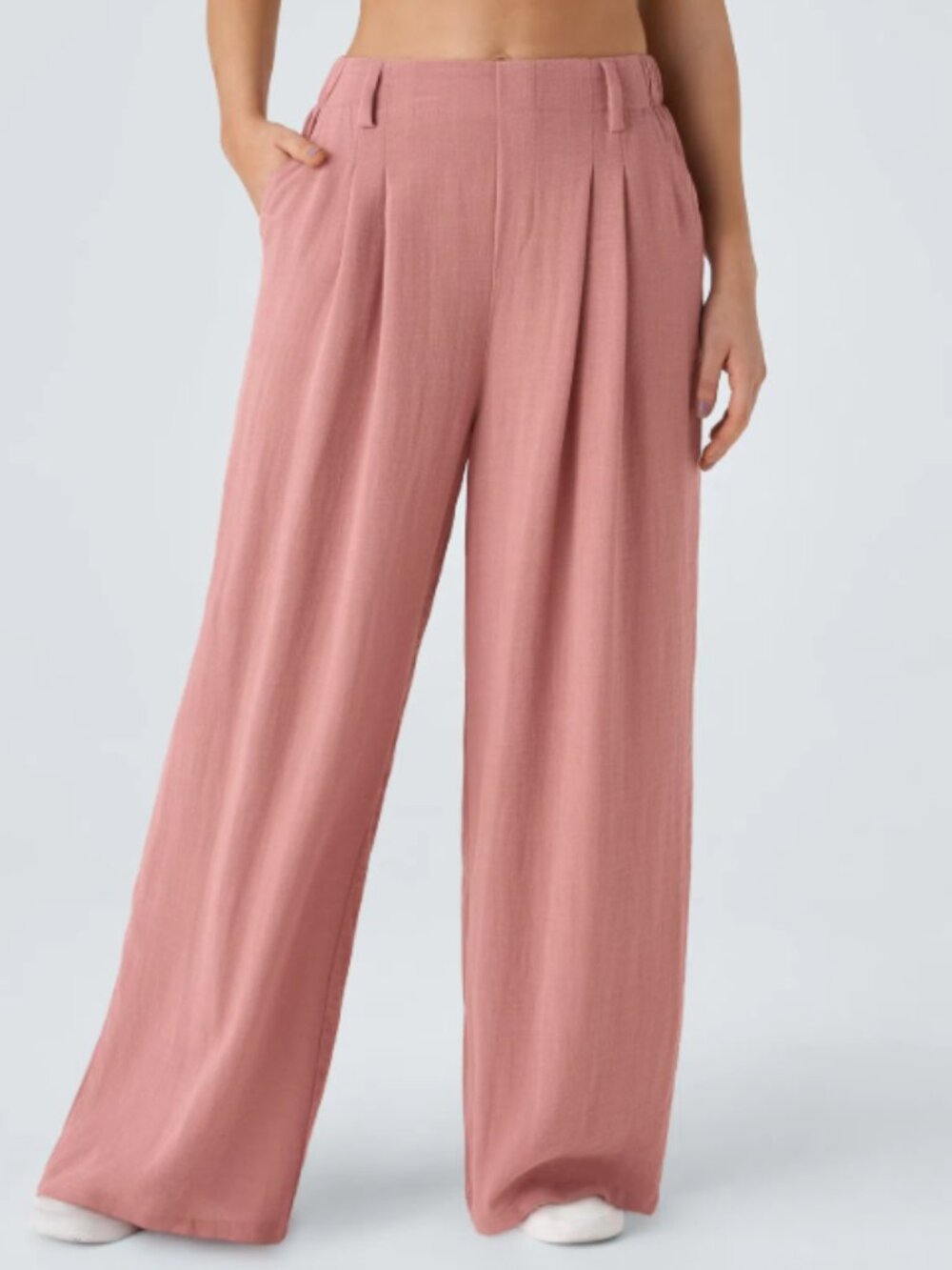 NWT-High Waisted Pocket Wide Leg Flowy Solid Palazzo Casual Linen-Feel Pants- XL